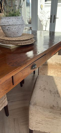 Solid Mahogany table and upholstered chairs