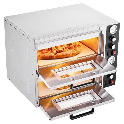 Pizza Oven Electric, 18" Double-Deck Commercial Countertop Pizza Oven, 842F Max Temp, Indoor Pizza Maker with Thermometer