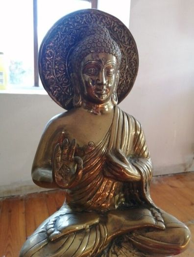 Large Solid Brass Buddha Statue & Stand