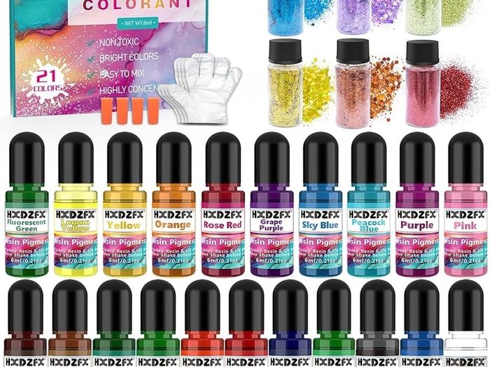 NEW SALE | 21 Colors Liquid Clear Epoxy Resin Colorant, 6 Colors Resin Glitter, Highly Concentrated Epoxy Resin Dye for DIY Jewelry Making, Resin Crafts(6ml Each)