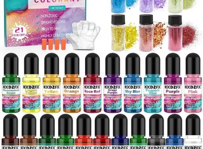 NEW SALE | 21 Colors Liquid Clear Epoxy Resin Colorant, 6 Colors Resin Glitter, Highly Concentrated Epoxy Resin Dye for DIY Jewelry Making, Resin Crafts(6ml Each)