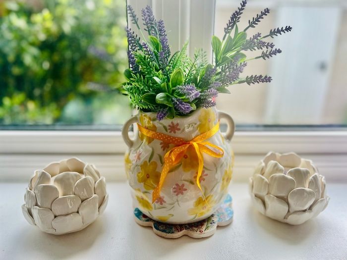 Beautiful Ceramic Vase & 2 Ceramic Candle Holders.