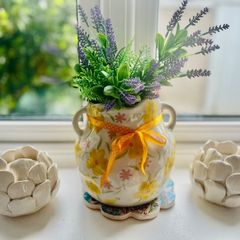 Beautiful Ceramic Vase & 2 Ceramic Candle Holders.