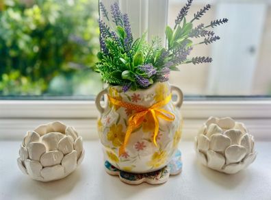 Beautiful Ceramic Vase & 2 Ceramic Candle Holders.
