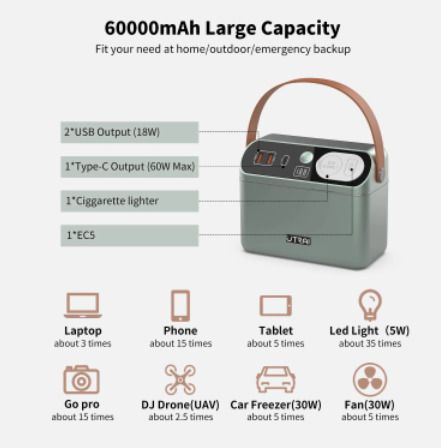 60000mAh 222Wh Jump Starter Power Bank Station PD 60W Portable Charger Car Booster Starting Device Outdoor