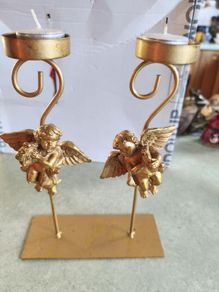 Vintage Style Bronze Colour 2 Sconce Metal Candelabra with 2 Cute Cherubs .