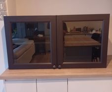 cabinet with 2 clear glass doors