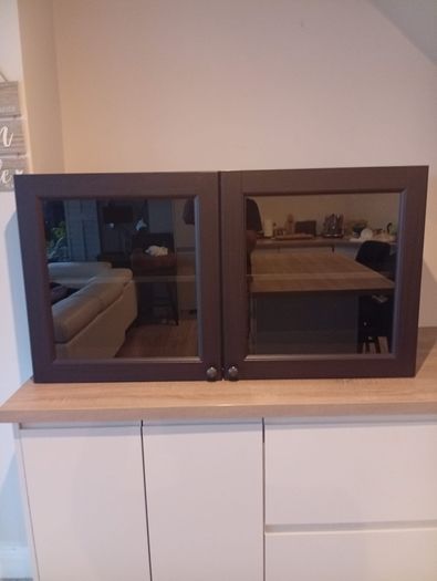 cabinet with 2 clear glass doors