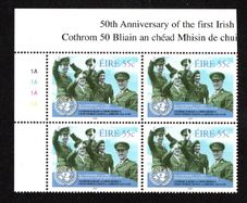 2008 Ireland 50th Anniversary of Defence Forces Serving on a UN Mission Commemorative Stamp Plate Block 1A1A1A1A Mint Never Hinged (MNH)