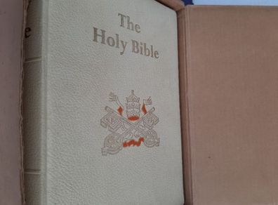 Vintage family Holy Bible genuine leather cover in original box