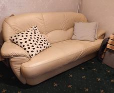 3 Seater & Armchair Cream Leather