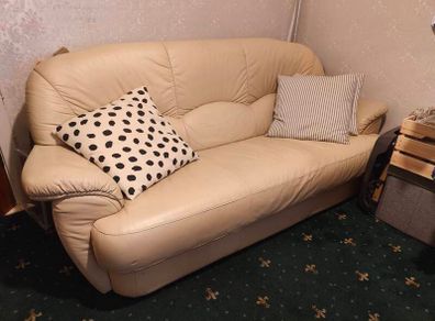 3 Seater & Armchair Cream Leather