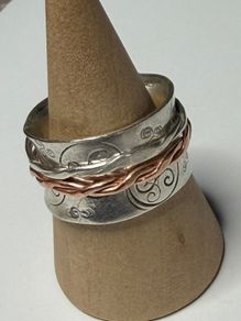 Handmade sterling silver spinner fidget ring. Size o