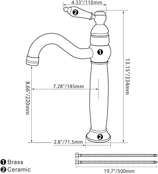 Bathroom Basin Mixer Tap, Mono High Rise Basin Tap for Countertop, Tall Traditional Sink Faucet with Ceramic Lever, 360 Swivel Spout, Classic Taps, Retro Style, Brass (Matte Black
