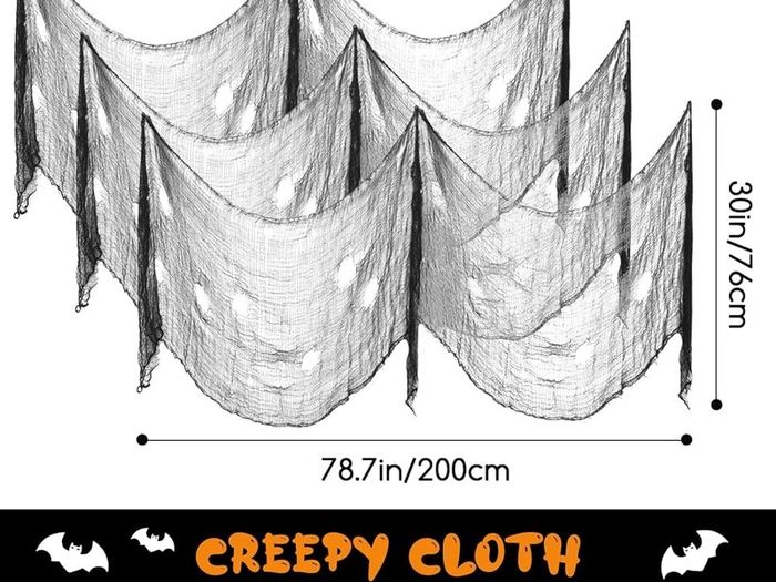3 Pack Halloween Creepy Cloth 79 x 30 Inch, Spooky Halloween Polyester Scary Gauze Cloth Doorways Giant Tapestry for Halloween Decorations Outdoor Yard Home Wall Decor (Black)