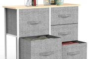 Chest of Drawers,Fabric Storage Drawers wtih 5 Units Large Storage Space,Sturdy Steel Frame Chest of Drawers Bedroom for Living Room, Nursery Room, Hallway etc, Gray, 30 x 85 x 70 cm