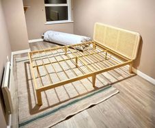 Bamboo king size bed base with woven wood headboard