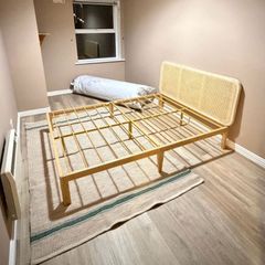 Bamboo king size bed base with woven wood headboard