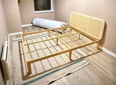 Bamboo king size bed base with woven wood headboard