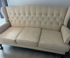 Queen Anne Style Settee with Claw &  Ball Legs Colour Beige Tweed   190xm ( L)  x 80xm (D) 100(H)