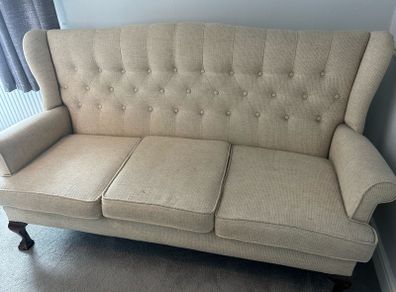 Queen Anne Style Settee with Claw &  Ball Legs Colour Beige Tweed   190xm ( L)  x 80xm (D) 100(H)