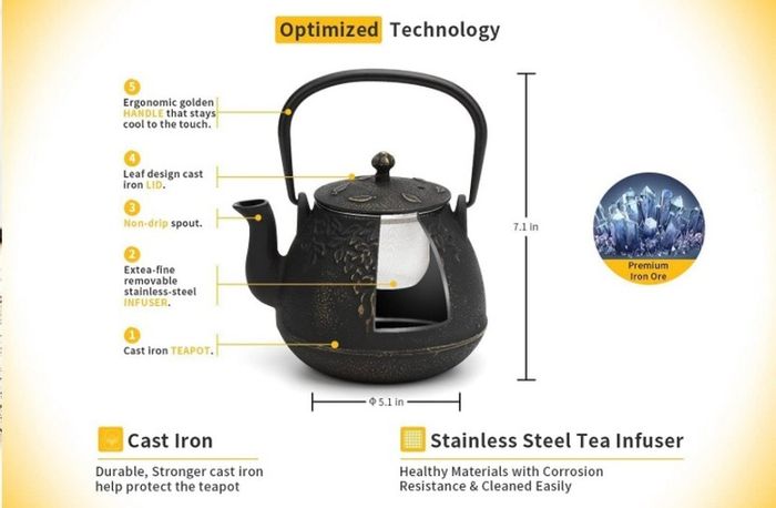 Toptier Japanese Cast Iron Teapot with Stainless Steel Tea Infuser, Durable Cast Iron Kettle Set, Retro Design Tea Kettle Coated with Full Enameled Interior 32 oz / 950 ml MULTIPLE COLOURS AVAILABLE, SEE PHOTOS (FREE POSTAGE)