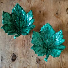 Vintage pair of majolica style leaf bowls