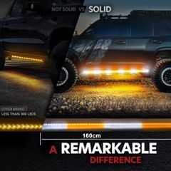 White Amber LED Side Marker Light Bars, Strobe Running Lamp Kit, Surface Mount Emergency Warning Light for Truck SUV Vehicle, 12V Exterior Automotive