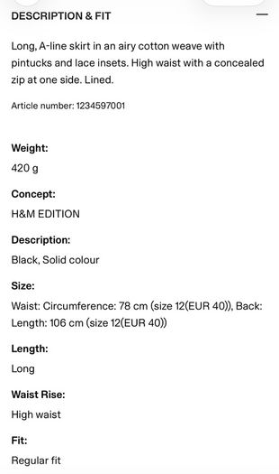 H & M Tall maxi skirt uk 14/16