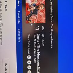 2 tickets - Darts - The Marquee Masters - Cork