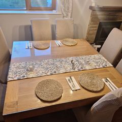 Elegant solid oak Dining table with glass top protector
