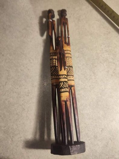 3 Vintage Hand Carved African Pencil Thin Tall Hand Painted Figures 12.5"