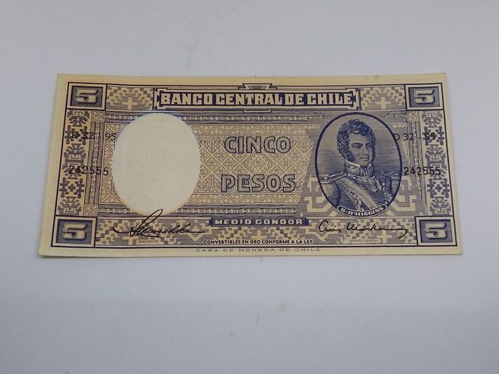 Central Bank of Chile : 1958/59 , 5 Pesos Banknote