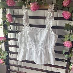 top H&M white 100% cotton top medium