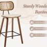 Set of 2 Rattan Bar Stools for Kitchen, Bar Chair, Counter Stool, PU Leather, Breakfast High Stool with Wooden Legs for Dining Room, Living Room (Beige) Image 3