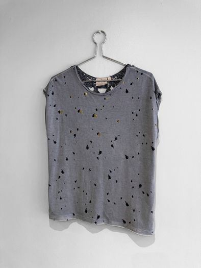 Pre Owned Grey Crochet Back Top with Gold Speckles
