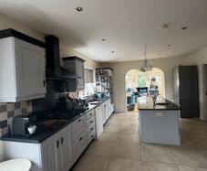 Oak Kitchen, granite island countertops & dresser