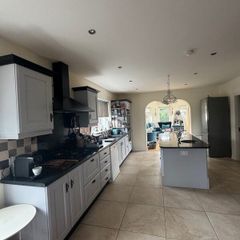 Oak Kitchen, granite island countertops & dresser