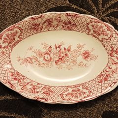 Antique Mason's Patent Ironstone  oval plate flowers baskets & birds pattern