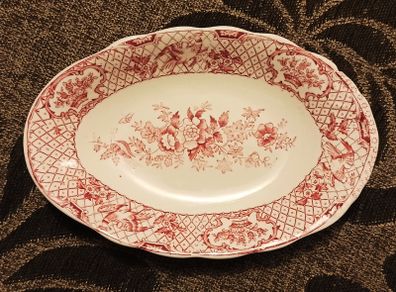 Antique Mason's Patent Ironstone  oval plate flowers baskets & birds pattern