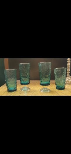 vintage aquamarine glasses x4