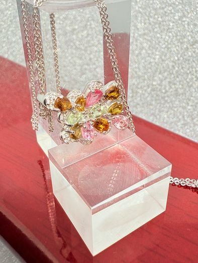 Multi-Tourmaline & White Zircon Pendant with Chain