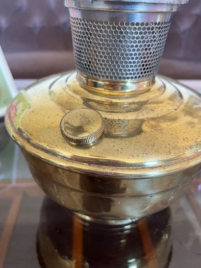 1930s40s Aladdin Model 12 Brass Table Mantle Oil Lamp with Fluted Glass Shade