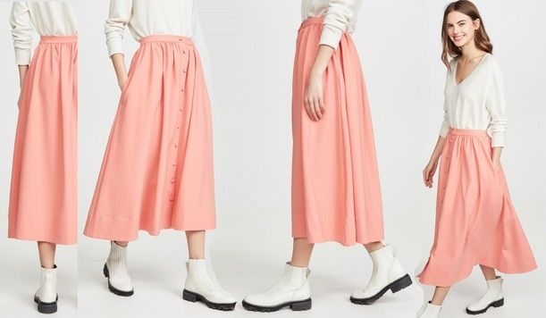 CHINTI & PARKER Gathered dust pink skirt with pockets