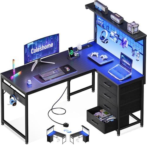 L Shaped Gaming Desk with Drawers & Shelf, 110 x 80 cm