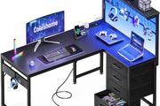 L Shaped Gaming Desk with Drawers &amp; Shelf, 110 x 80 cm