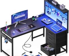 L Shaped Gaming Desk with Drawers & Shelf, 110 x 80 cm