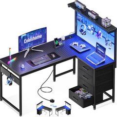 L Shaped Gaming Desk with Drawers & Shelf, 110 x 80 cm