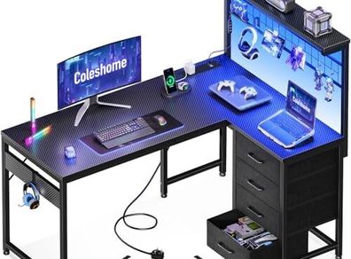 L Shaped Gaming Desk with Drawers & Shelf, 110 x 80 cm