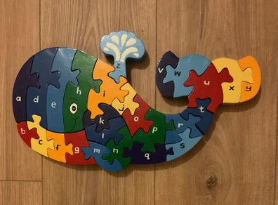 Wooden whale alphabet puzzle